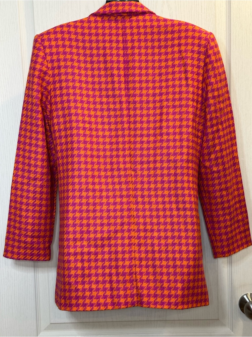 Vintage Pink & Orange Houndstooth Women's Blazer 2 - Picture 3 of 14